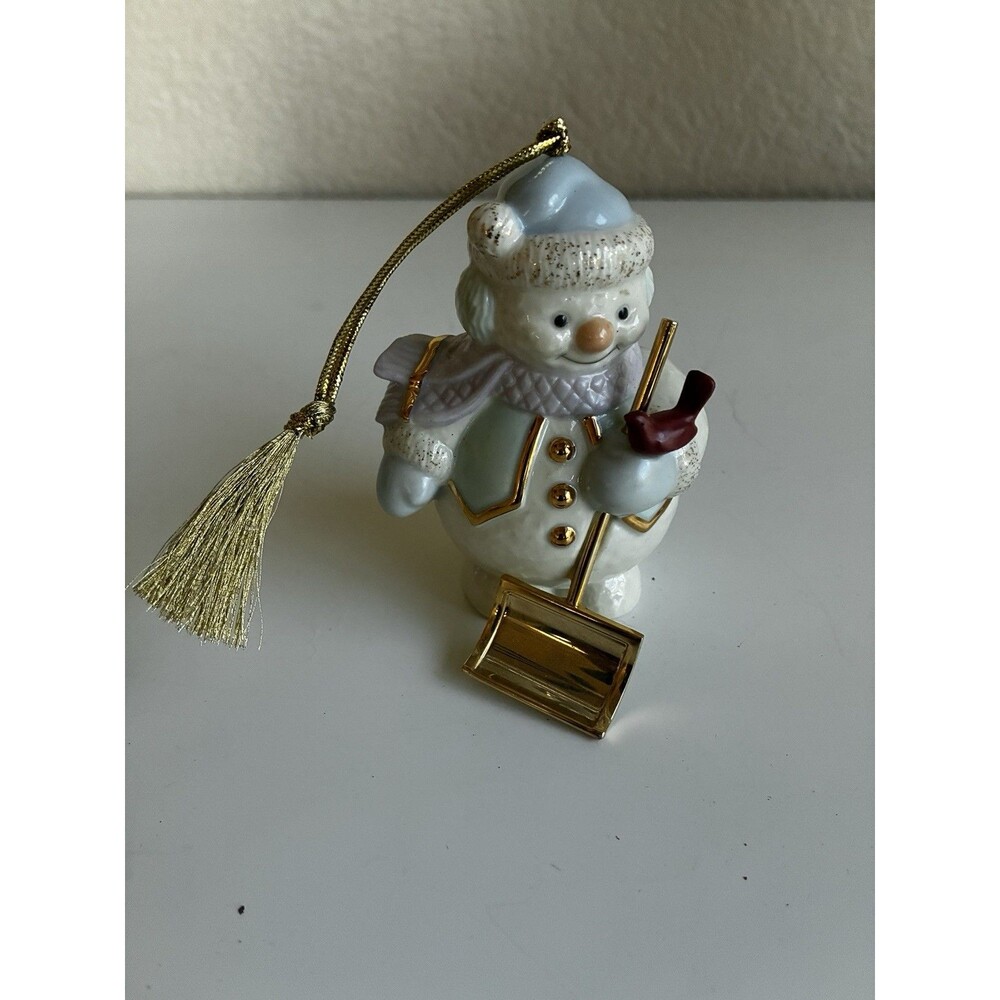 Lenox Christmas Ornament Porcelain Snowman Shoveling Snow w Cardinal 2003